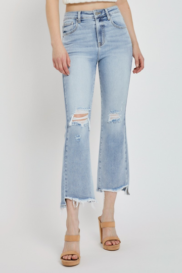 On Fire Cropped Flare Jeans - Light Wash