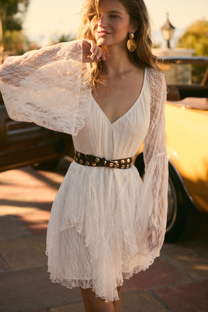 Astir Lace Bell Sleeve Romper - Cream