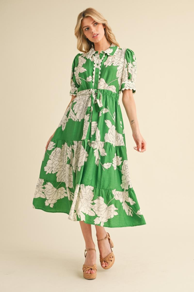 Selene Floral Midi Dress - Green