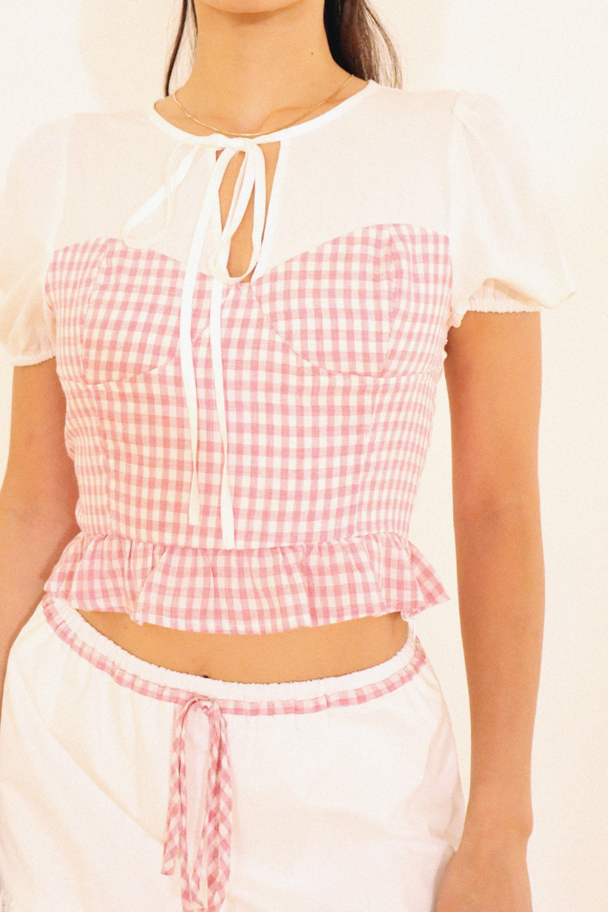 Vintage Vibes Blouse - Pink Gingham