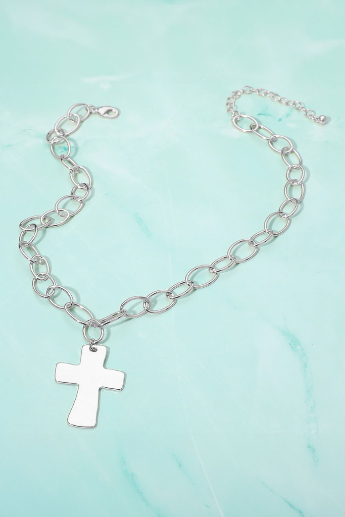 Chunky Cross Necklace - Silver