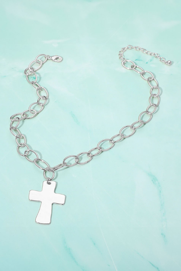 Chunky Cross Necklace - Silver