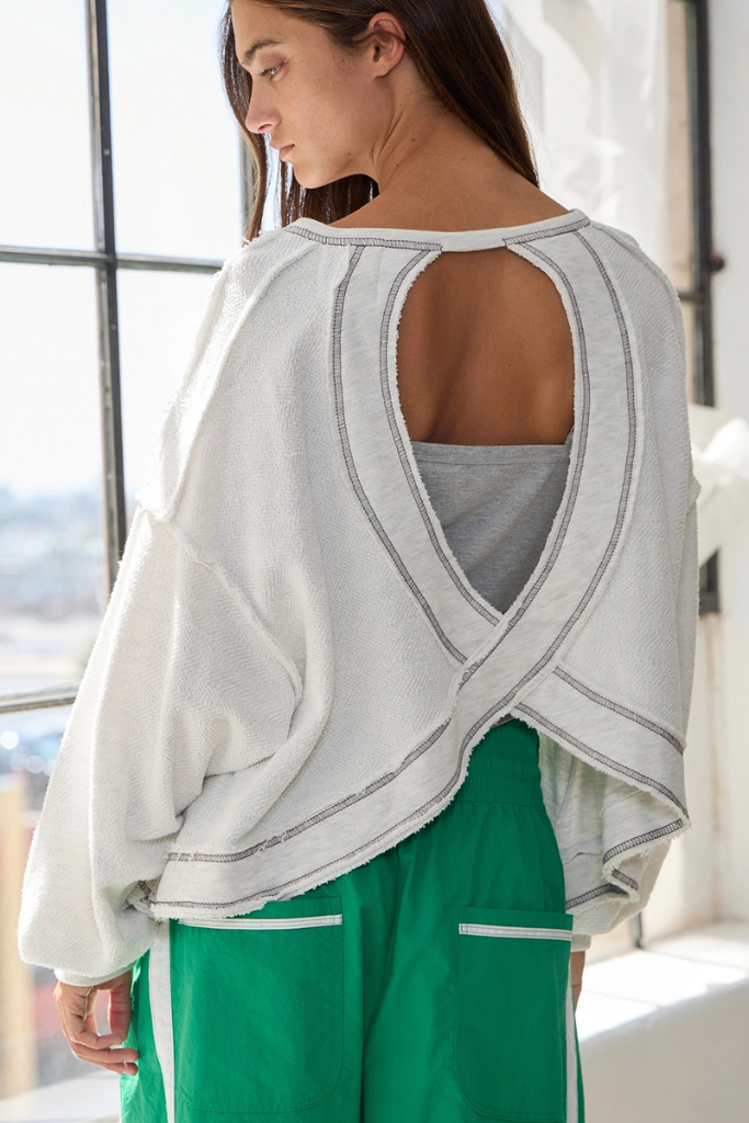 Mindie Open Back Long Sleeve Top - Ash Gray