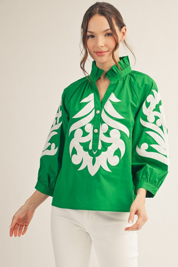 Fancy Feel Baroque Top - Kelly Green