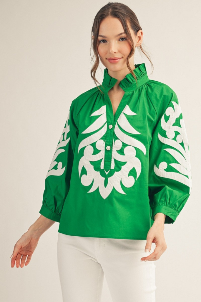 Fancy Feel Baroque Top - Kelly Green
