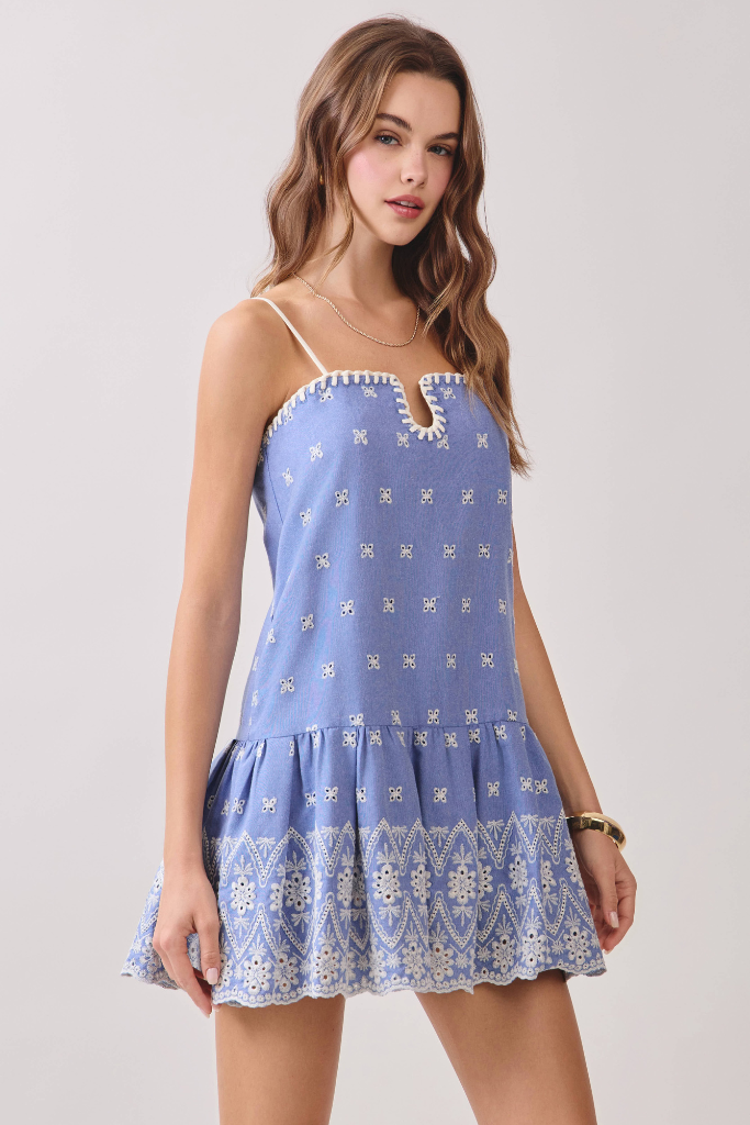 Iconic Spot Embroidered Dress -Blue