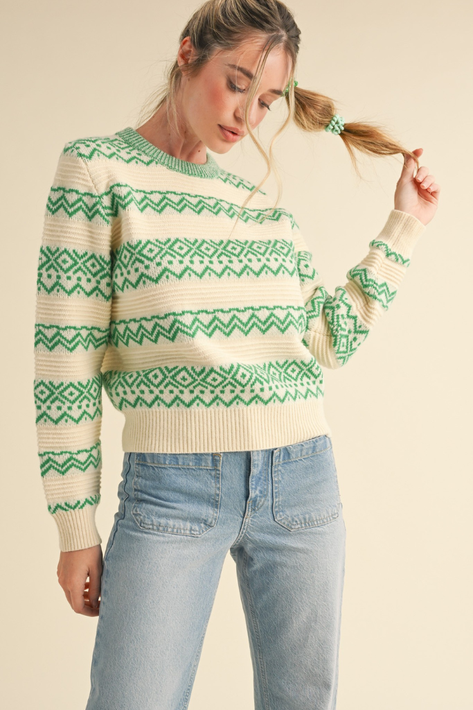 Do It Pronto Sweater - Ivory/Green