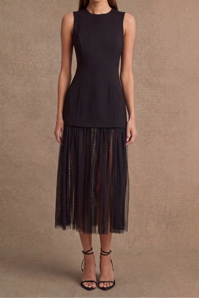 Not Afraid Dotted Mesh Midi Dress - Black