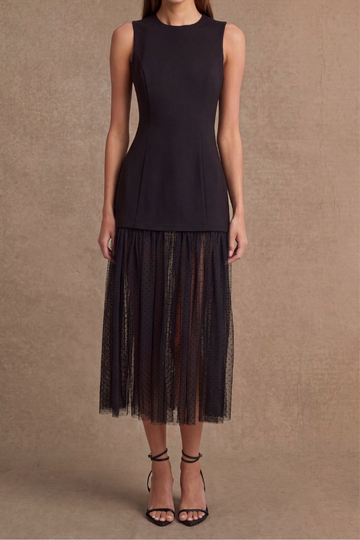 Not Afraid Dotted Mesh Midi Dress - Black