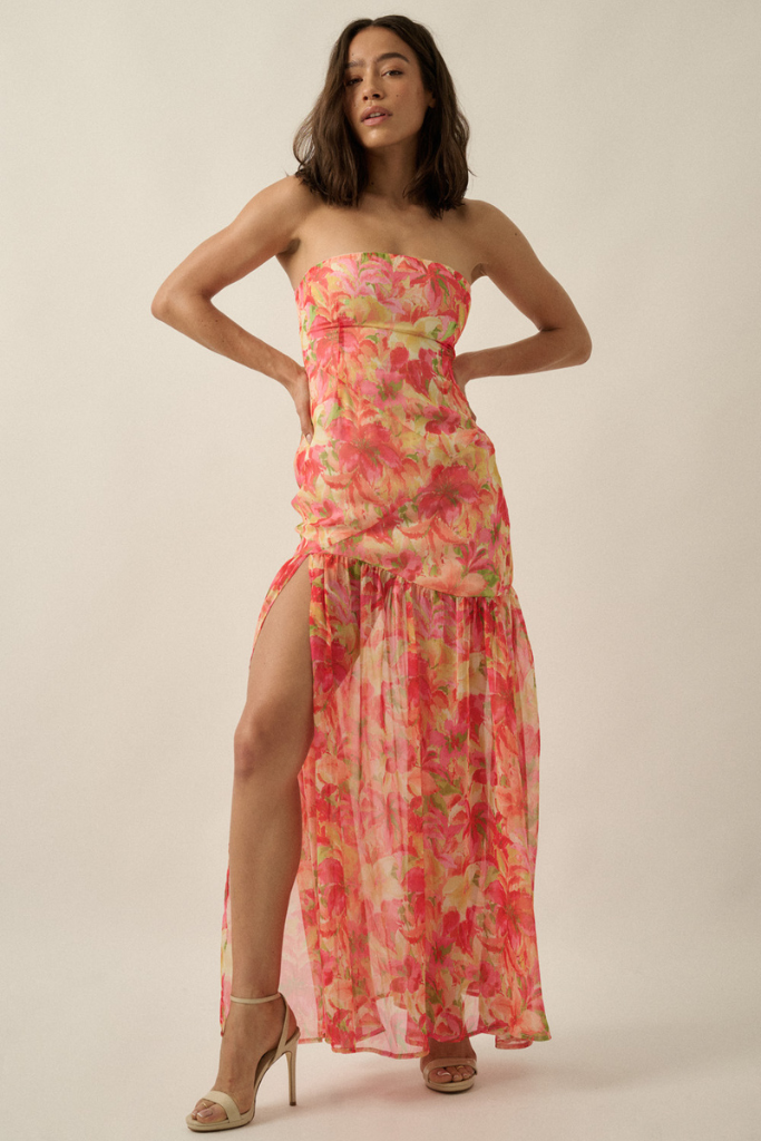 In A Daze Floral Maxi Dress - Red/Orange