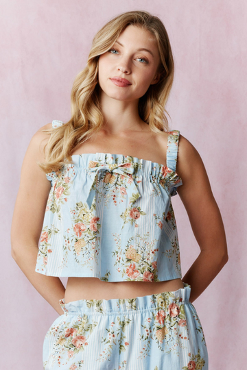 Pure Class Floral Crop Top - Blue