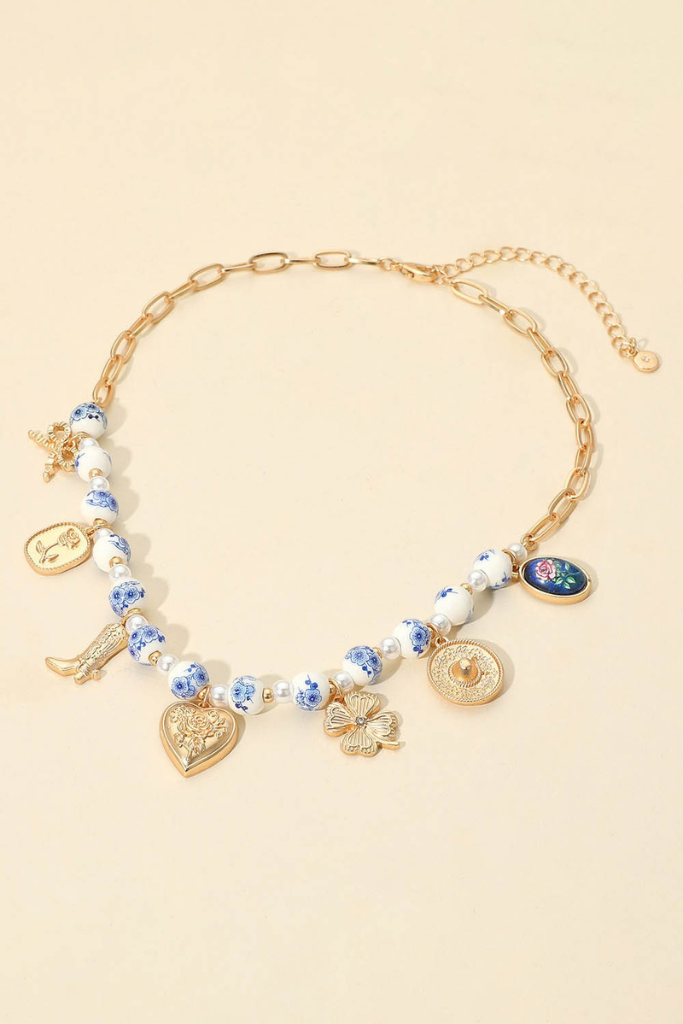 The Muse Charm Necklace - Gold/Blue