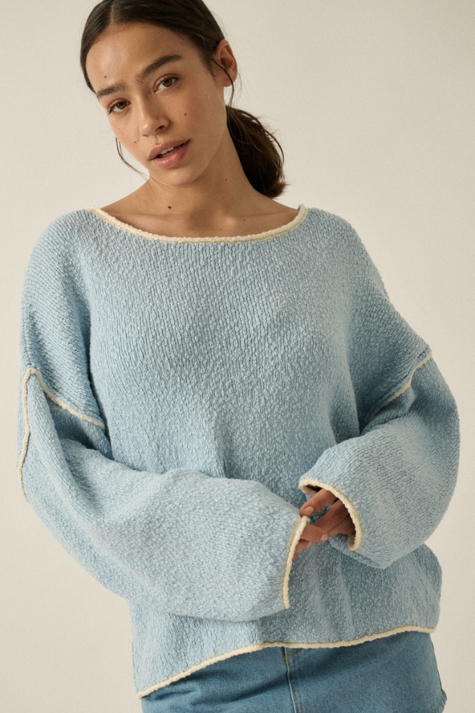 Lucid Love Loose Knit Sweater - Chambray/Cream