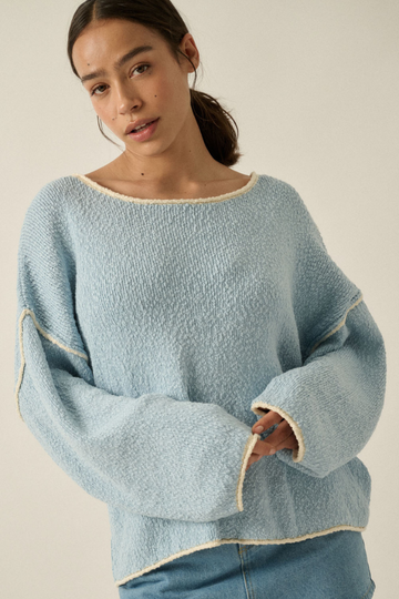 Lucid Love Loose Knit Sweater - Chambray/Cream