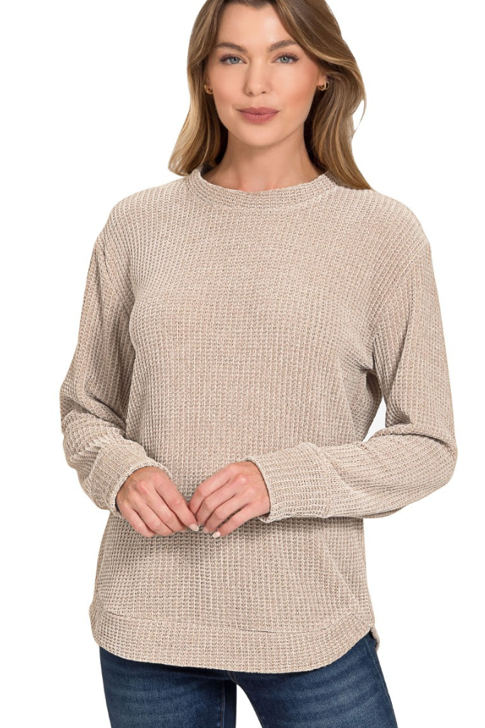 Jesse Chenille Waffle Knit Sweater - Mocha