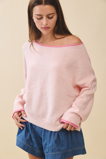 Soft Spoken Drop Shoulder Pullover - Pink