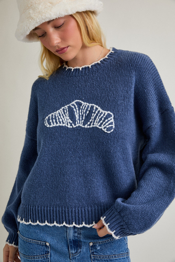 Croissant Stitched Sweater - Dusty Blue
