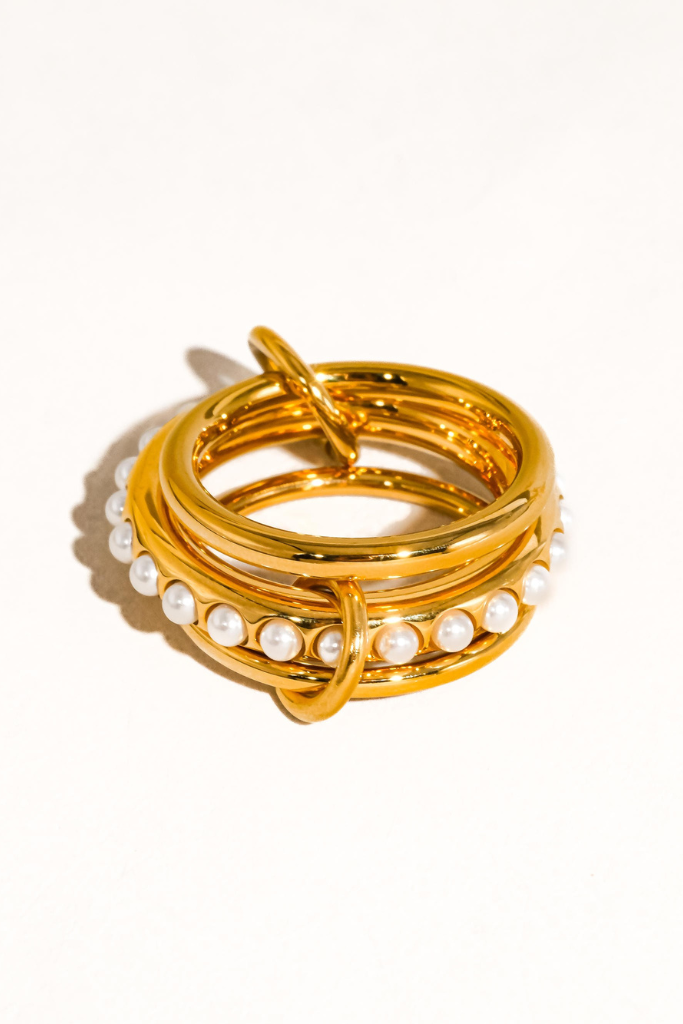 Blanca Multi Stack Rings - Gold/Pearl