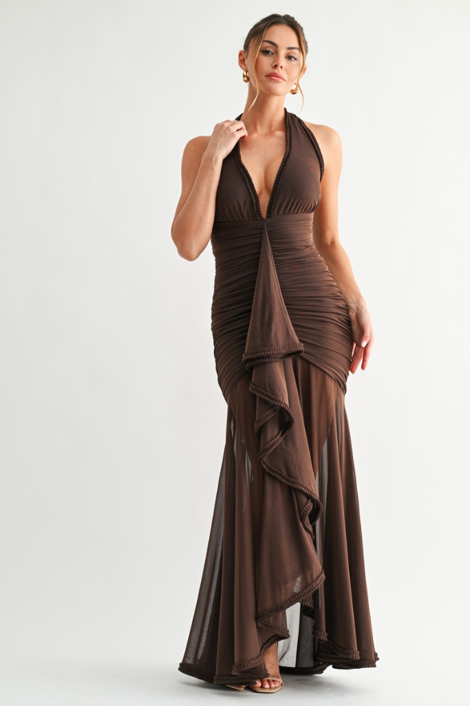 Tru Draped Maxi Dress - Chocolate