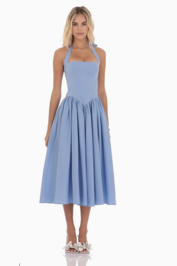 Heaven Sent Halter Midi Dress- Light Blue