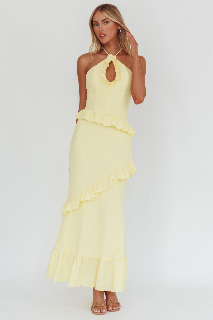 No Apologies Crinkle Maxi Dress - Light Yellow