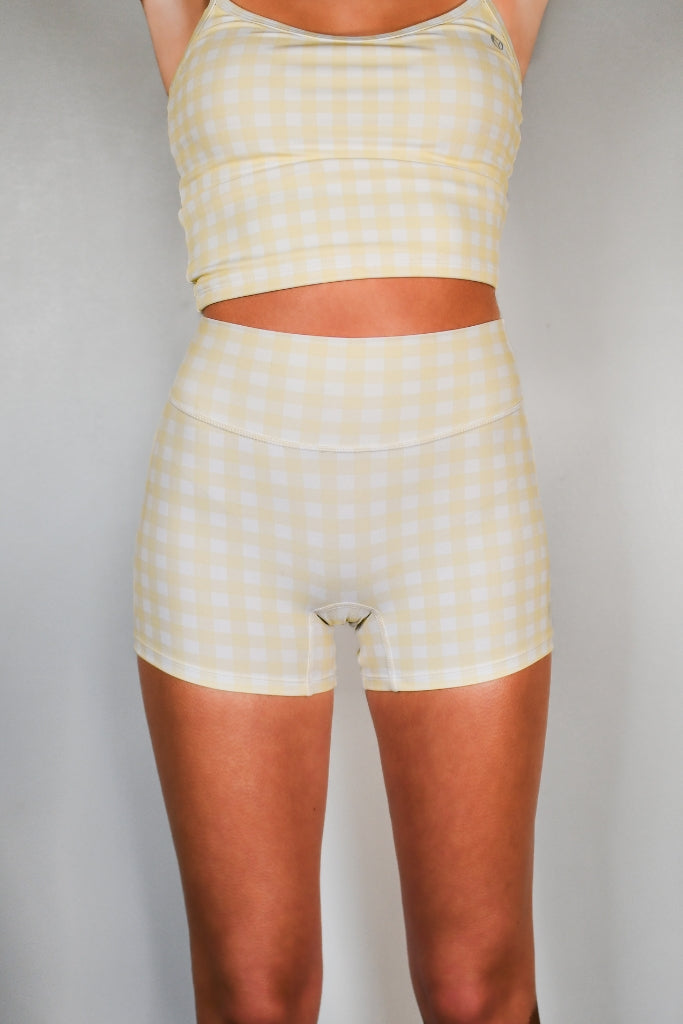 TooLooLah Pivot Gingham Biker Shorts - Yellow