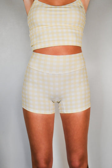 TooLooLah Pivot Gingham Biker Shorts - Yellow