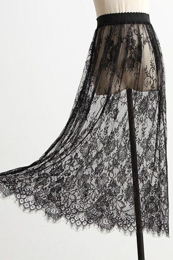 Danni Floral Sheer Midi Skirt - Black