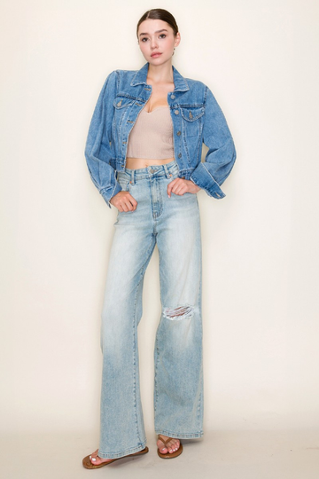 Oh Snap Wide Leg Jeans - Light Wash