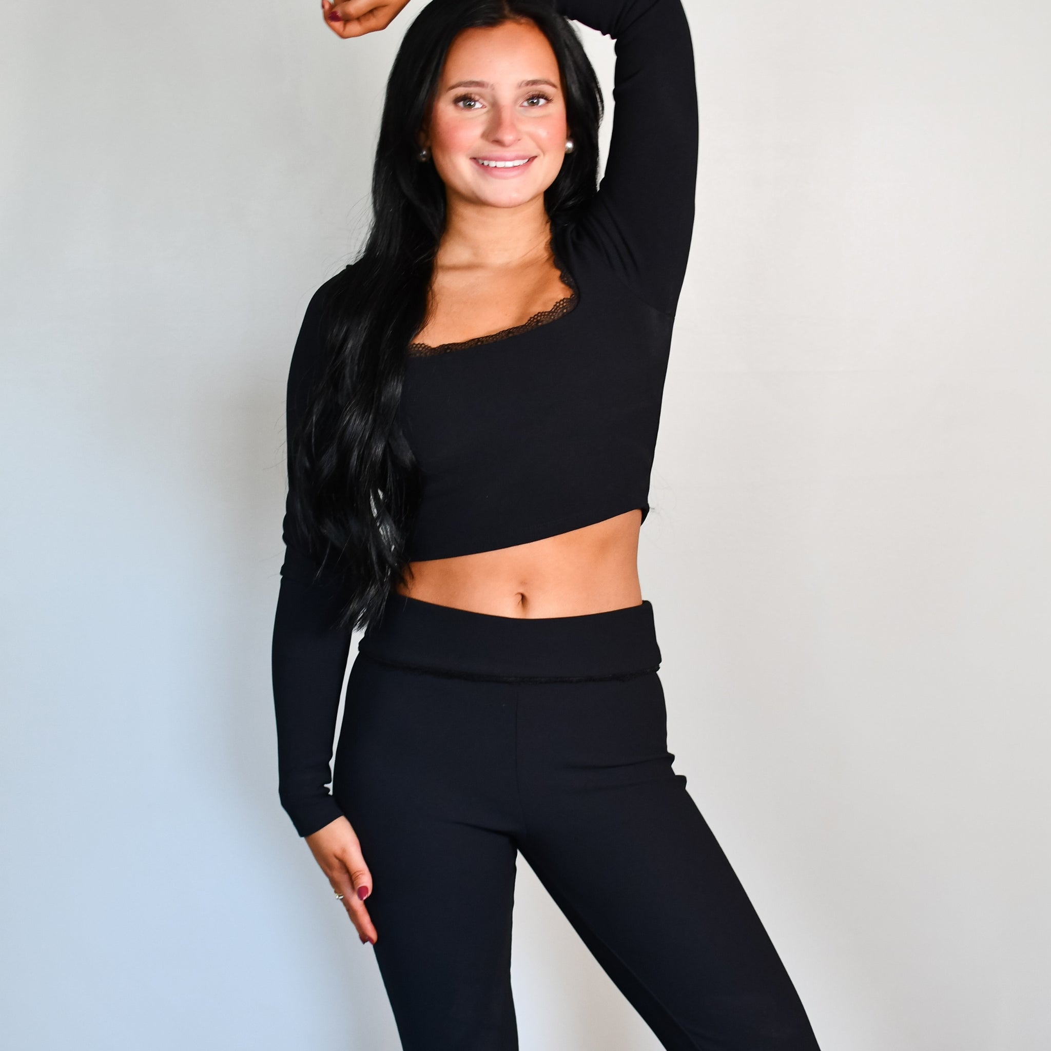 Tooloolah Luxe Lace Long Sleeve Top - Black