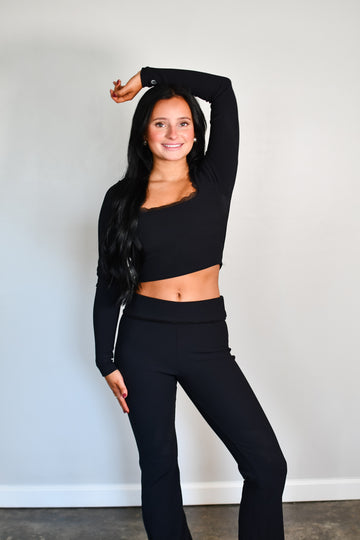 Tooloolah Luxe Lace Long Sleeve Top - Black