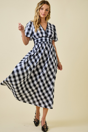 Kate Gingham Midi Dress - Black/White