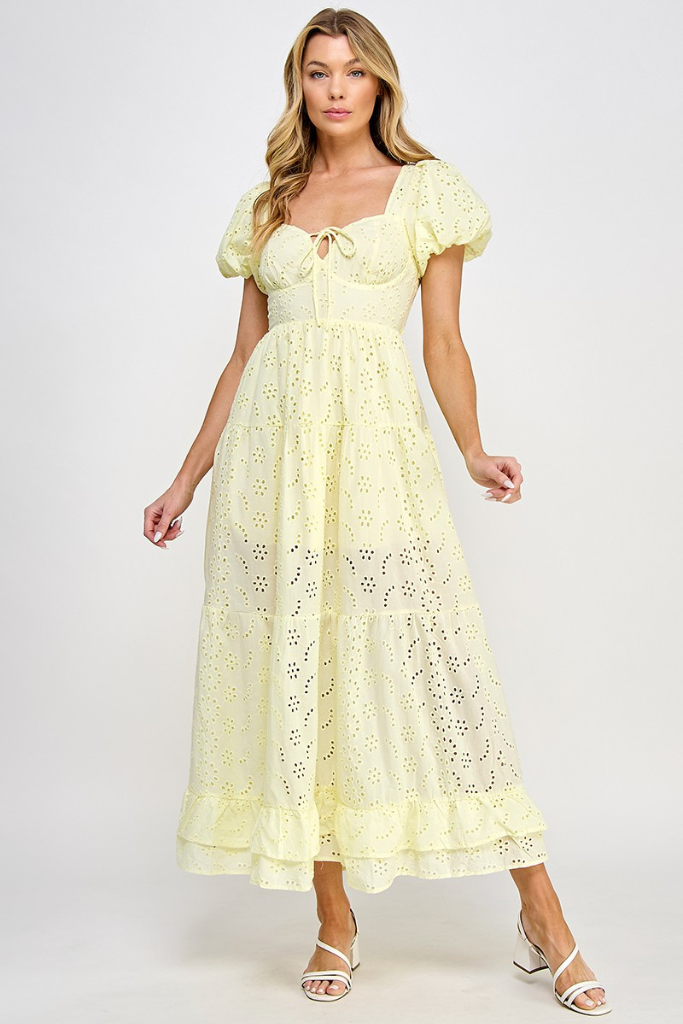 Laura Eyelet Maxi Dress - Lemon