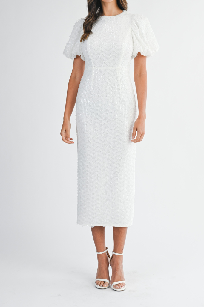 Oakland Sequin Midi Dress - Off White
