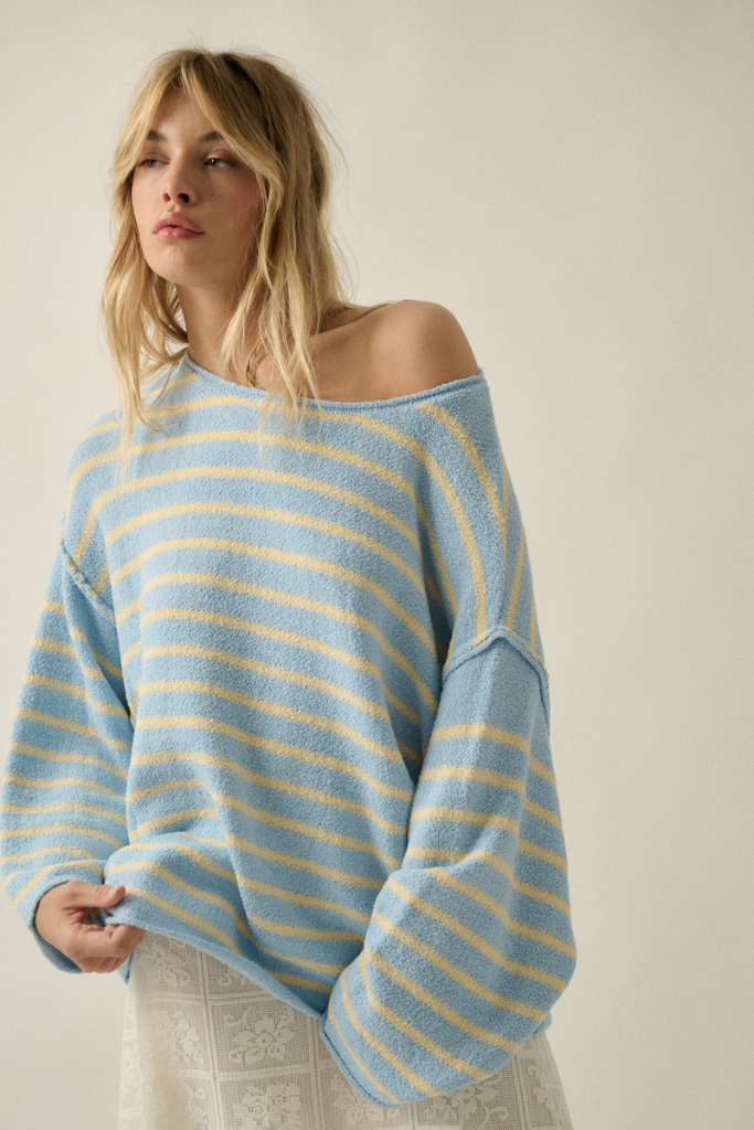Tula Striped Off Shoulder Sweater - Chambray/Butter
