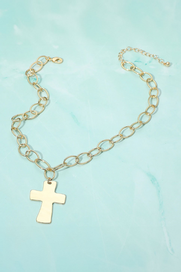 Chunky Cross Necklace - Gold