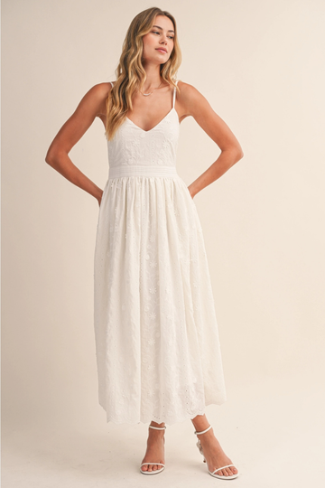 Emersyn Floral Lace Midi Dress - White