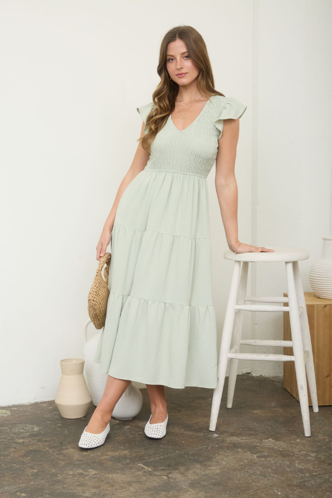 Jadynn Smocked Midi Dress - Sage
