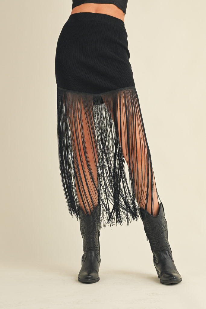 Tullie Fringe Maxi Skirt - Black