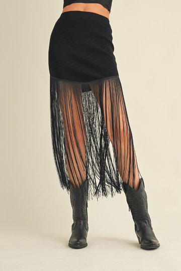 Tullie Fringe Maxi Skirt - Black