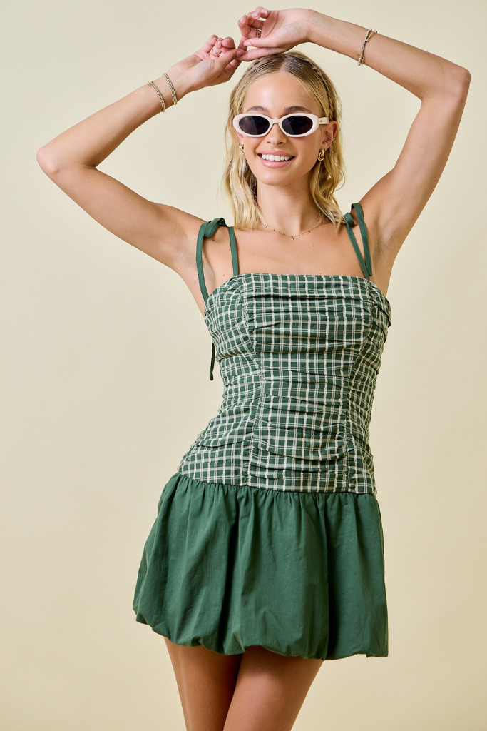 Braylynn Gingham Dress - Hunter Green