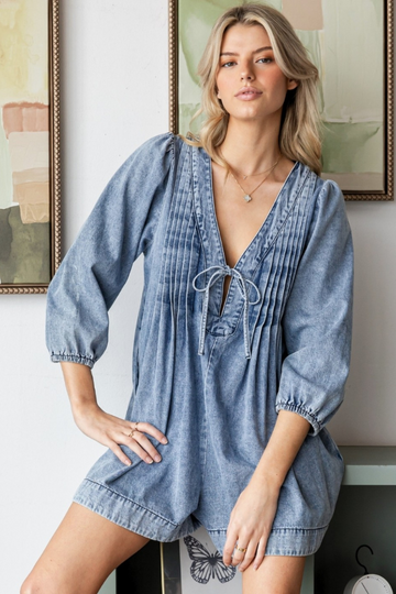 Leora Denim Romper - Medium Denim
