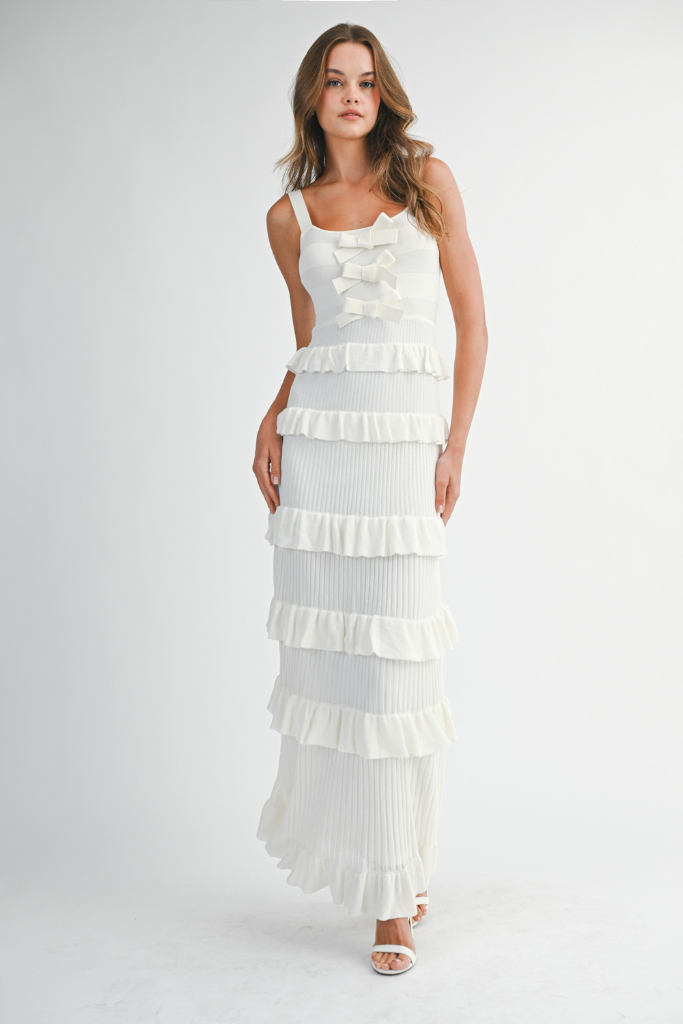 The Ava Tiered Midi Dress - Off White