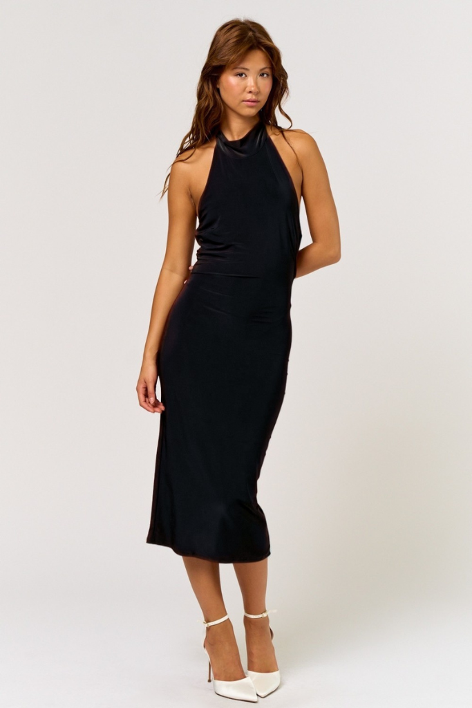 Maci Halter Midi Dress - Black