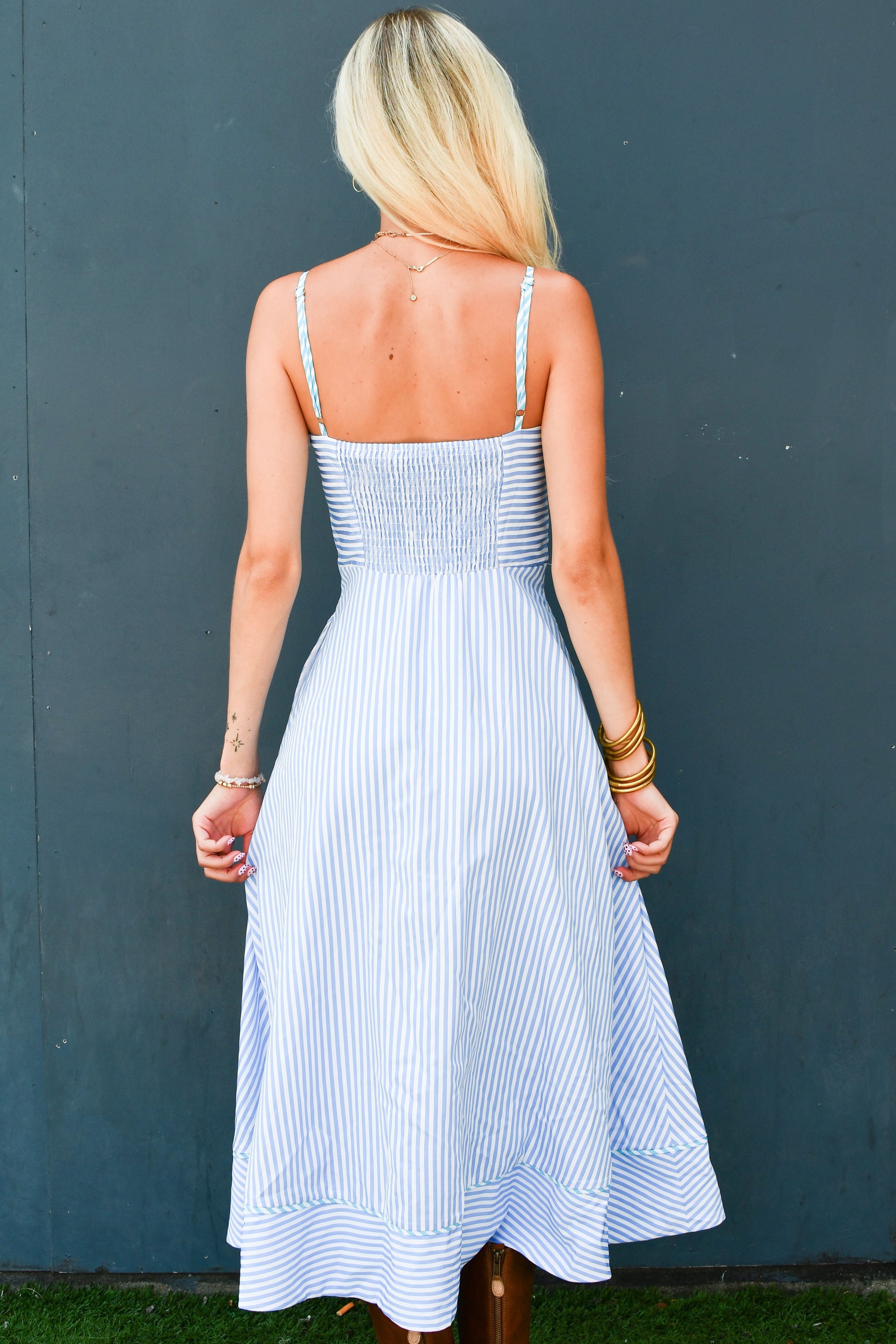 Endless Bliss Striped Midi Dress - Blue/White
