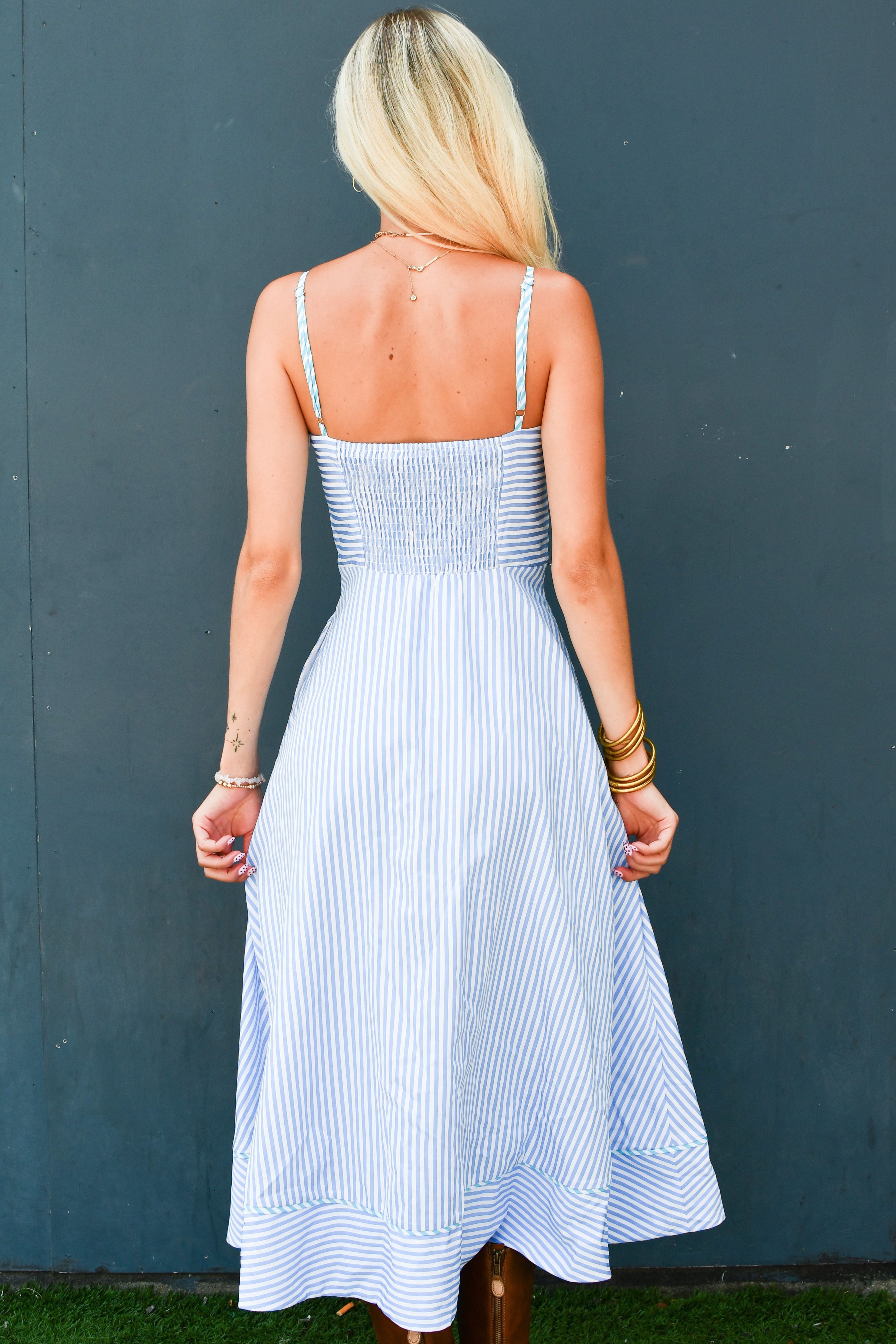 Endless Bliss Striped Midi Dress - Blue/White