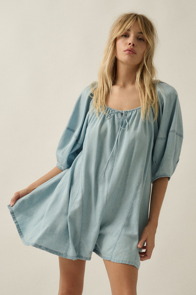 Evelynn Babydoll Romper - Light Denim