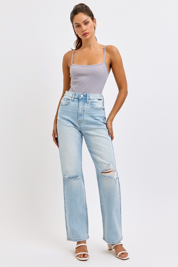 Into Detail Straight Leg Jeans - Light Wash