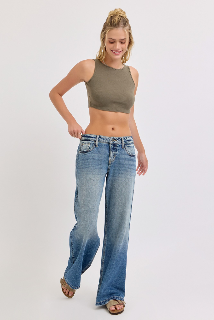 Work It Out Wide Leg Jeans - Medium Wash