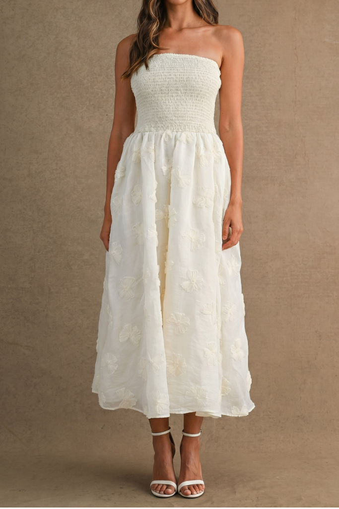 Self Serving 3D Floral Maxi Dress - Cream